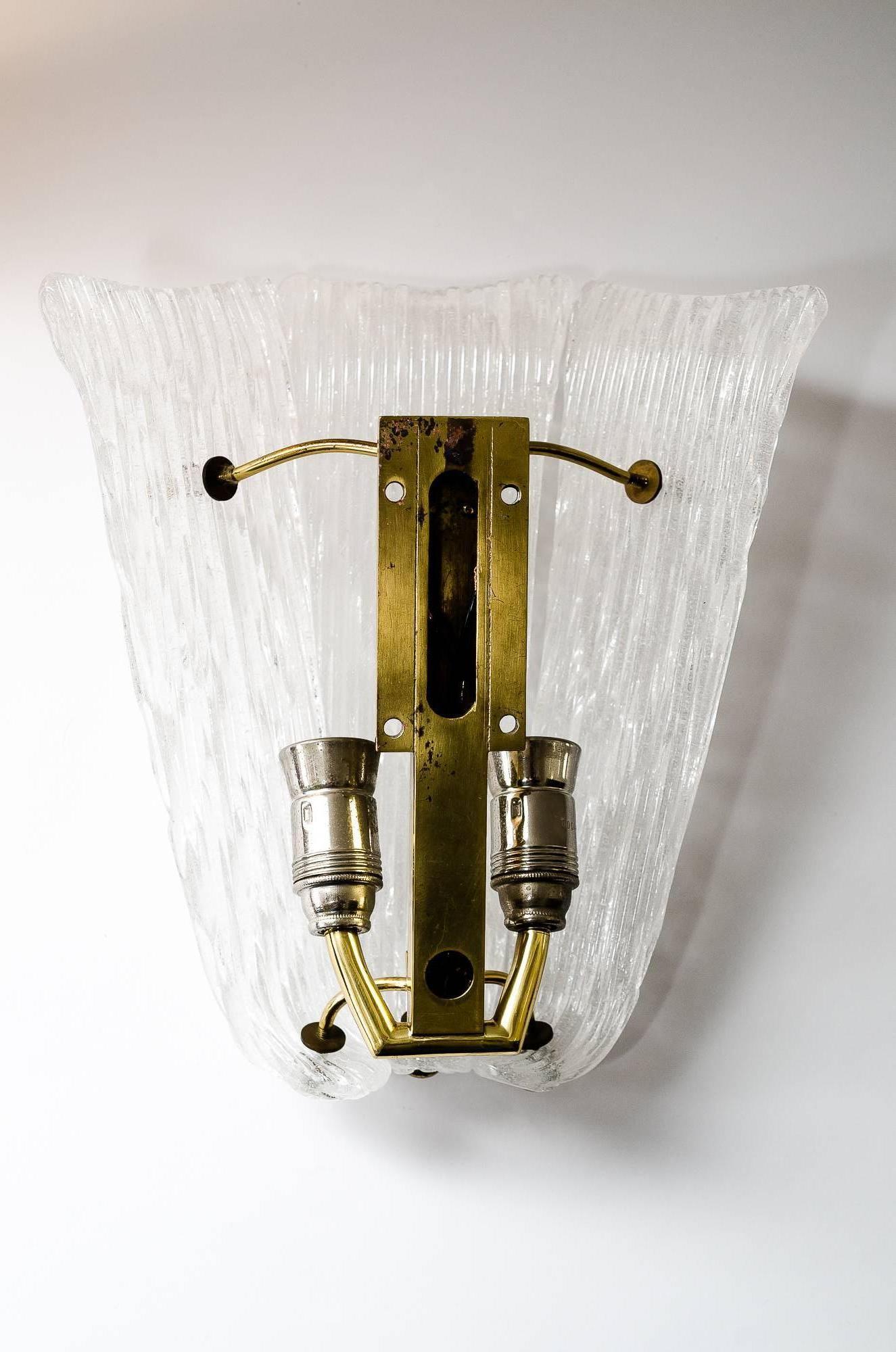 Frosted 2 Kalmar wall sconces around 1950s ( fosted glass)