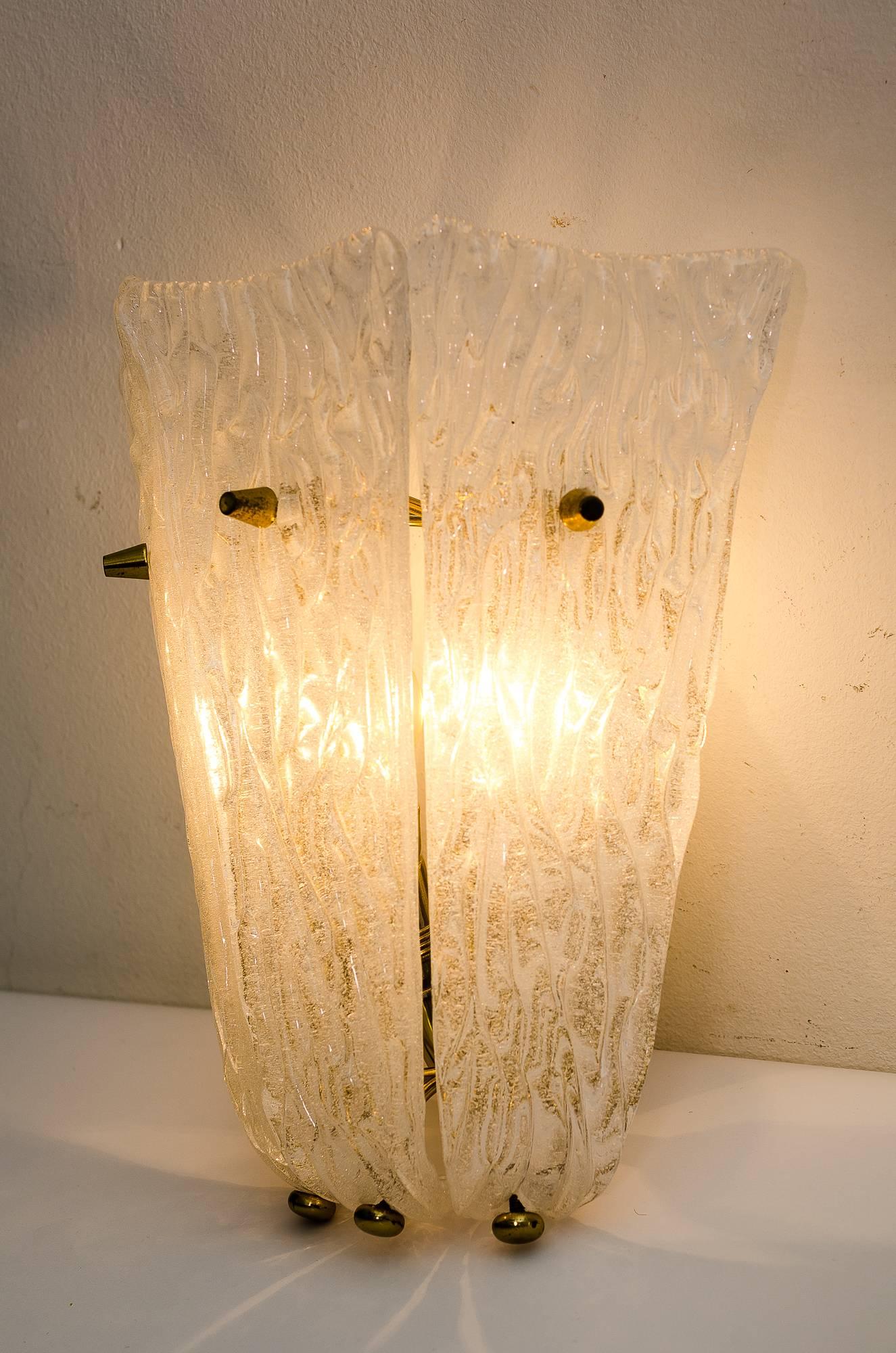 Mid-20th Century 2 Kalmar wall sconces around 1950s ( fosted glass)