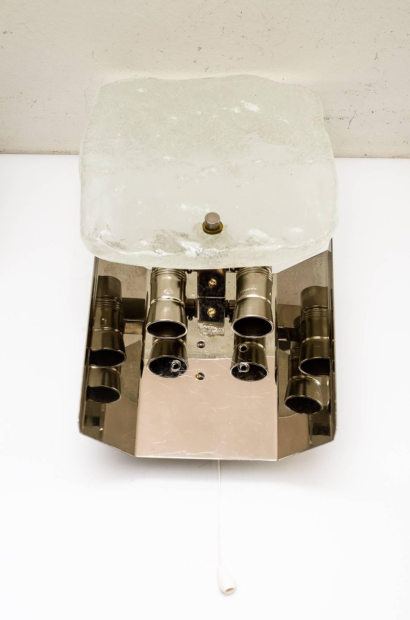 Mid-Century Modern 2 Kalmar nickel wall sconces around 1950s (frosted glass)