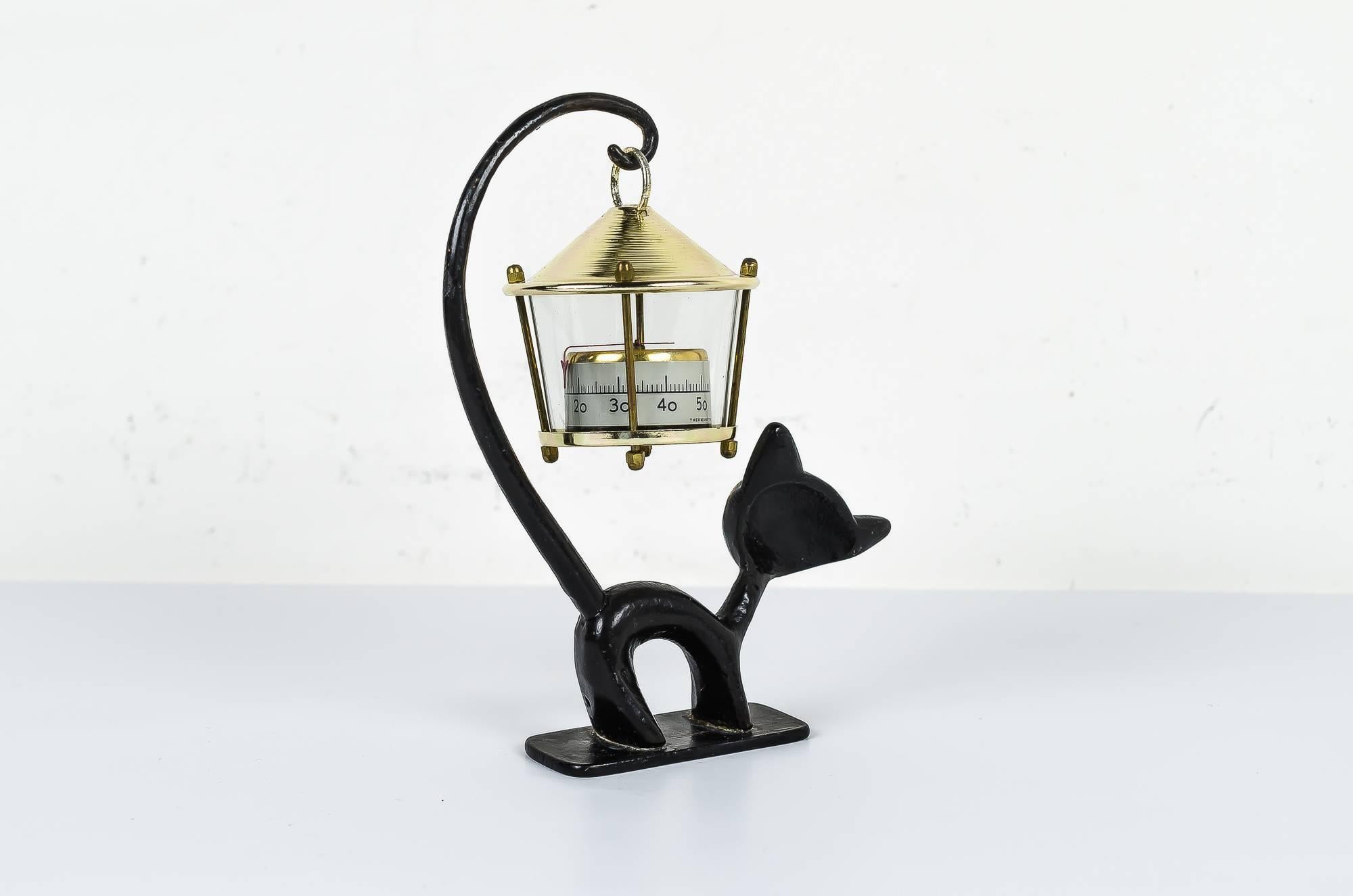 Blackened Walter Bosse Cat Figurine with Thermometer, 1950s For Sale
