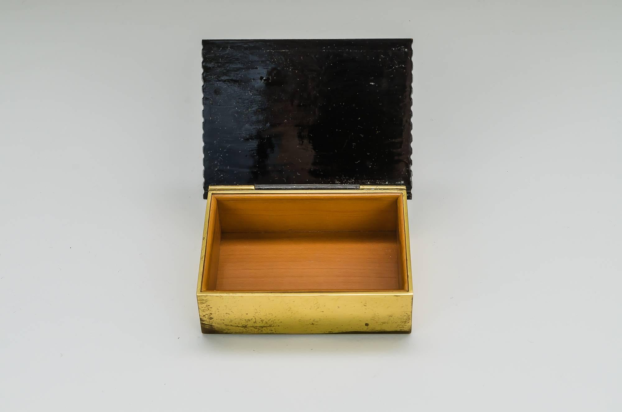 Brass Set of a Ashtray and Cigarette Box by Richard Rohac For Sale
