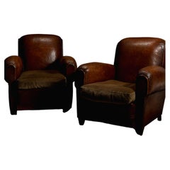 Pair of French Leather Club Chairs (C. 1920)