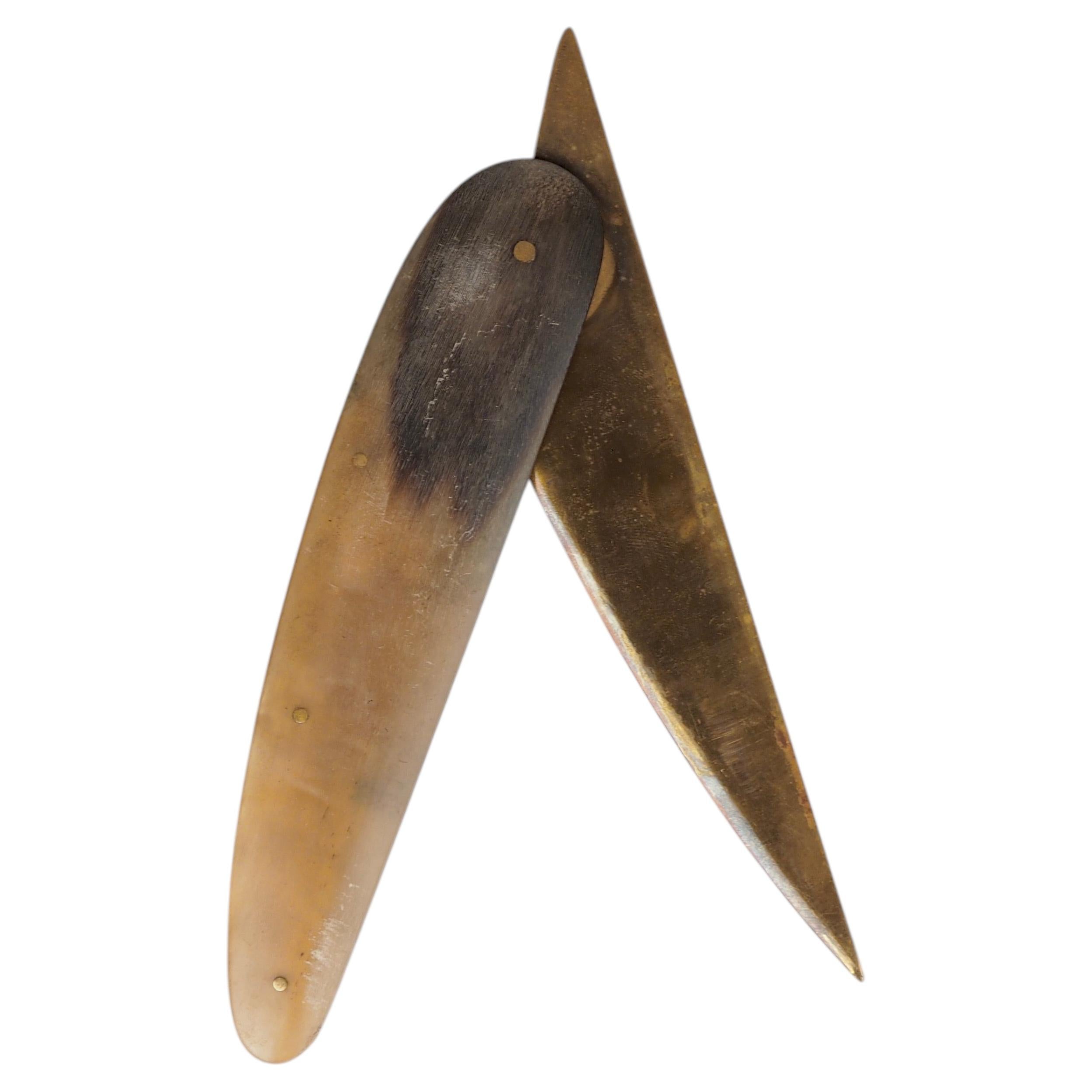 Mid-Century Modern Carl Auböck Folding Brass and Horn Letter Opener For Sale