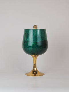 Mid-Century Green Goatskin and Brass Ice Bucket in the Manner of Aldo Tura, 1960