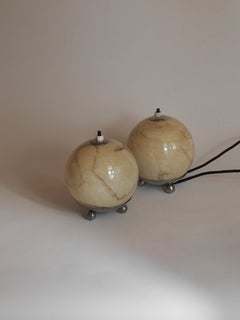 Pair of Bauhaus Bedside Table Lamps with Marbled Overlaid Glass dated 1930s-40s