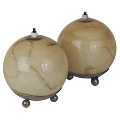 Pair of Bauhaus Bedside Table Lamps with Marbled Overlaid Glass dated 1930s-40s