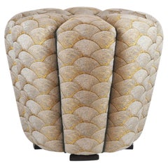 Large Art Deco Pouf by J. Halabala in Luxury Gold Scallop Fabric