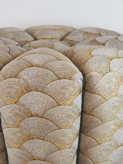 Large Art Deco Pouf by J. Halabala in Luxury Gold Scallop Fabric