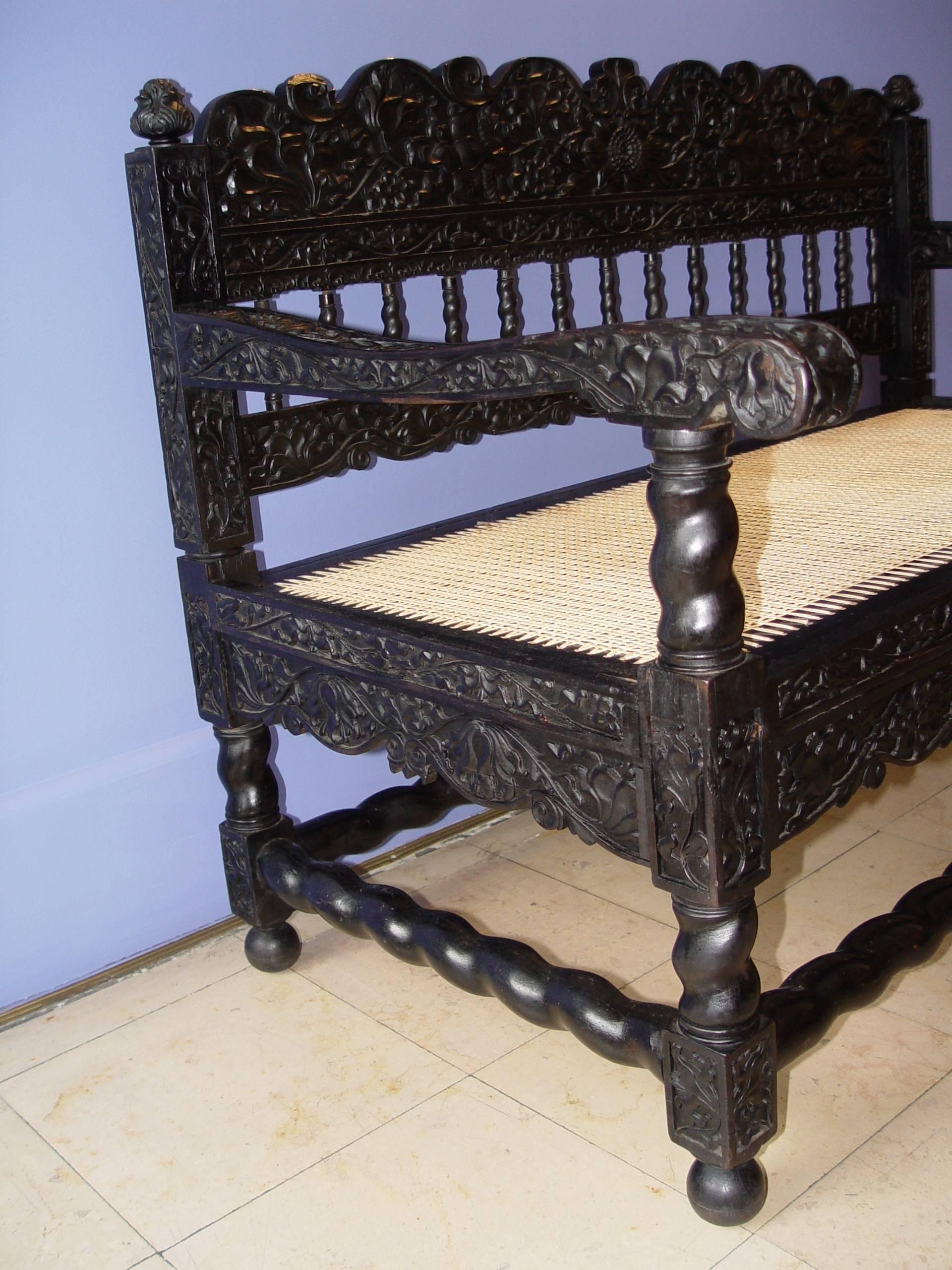 Very Rare Pair of Early 18th Indonesian Ebony Carved Settees For Sale 3