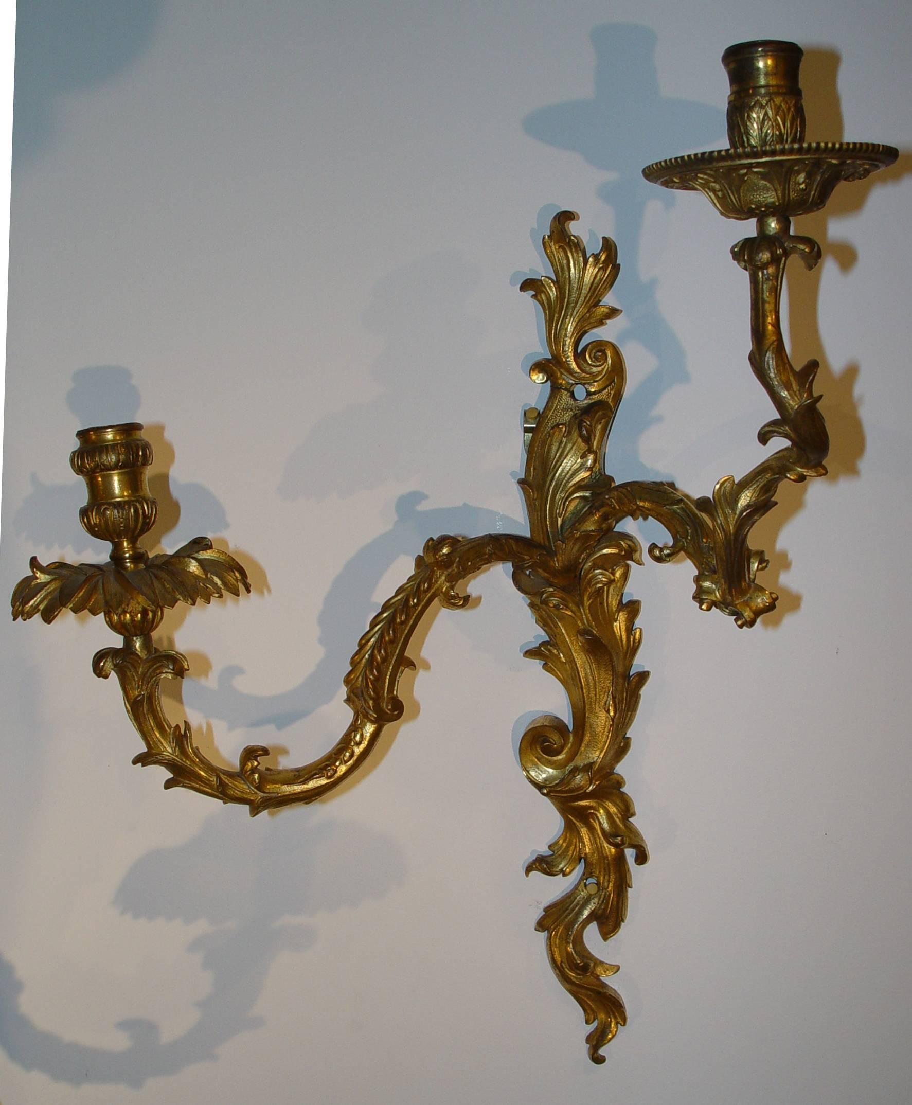 Bronze Pair of 18th Century French Wall Sconces Regence Style