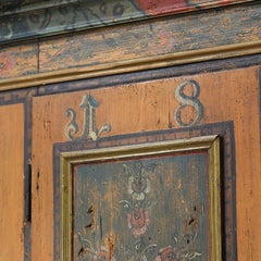 Antique Rustic Farmhouse Folk Art Painted Bridal Cabinet 1822