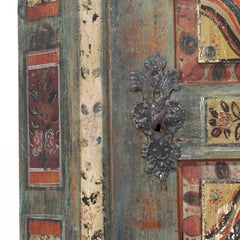 Antique Rustic Farmhouse Folk Art Painted Bridal Cabinet 1842