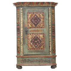 Antique Rustic Farmhouse Folk Art Painted Bridal Cabinet 1842