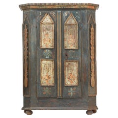 Antique Rustic Farmhouse Folk Art Painted Bridal Cabinet 1882