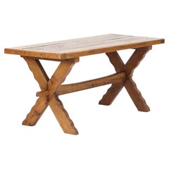 Rustic Oak Brutalist Vintage Dining Table