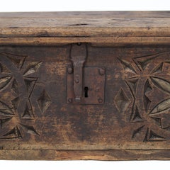 Antique 18th Century Spanish Folk Art Carved Chest