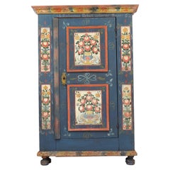 Rustic Farmhouse Antique Folk Art Painted Bridal Cabinet 1863