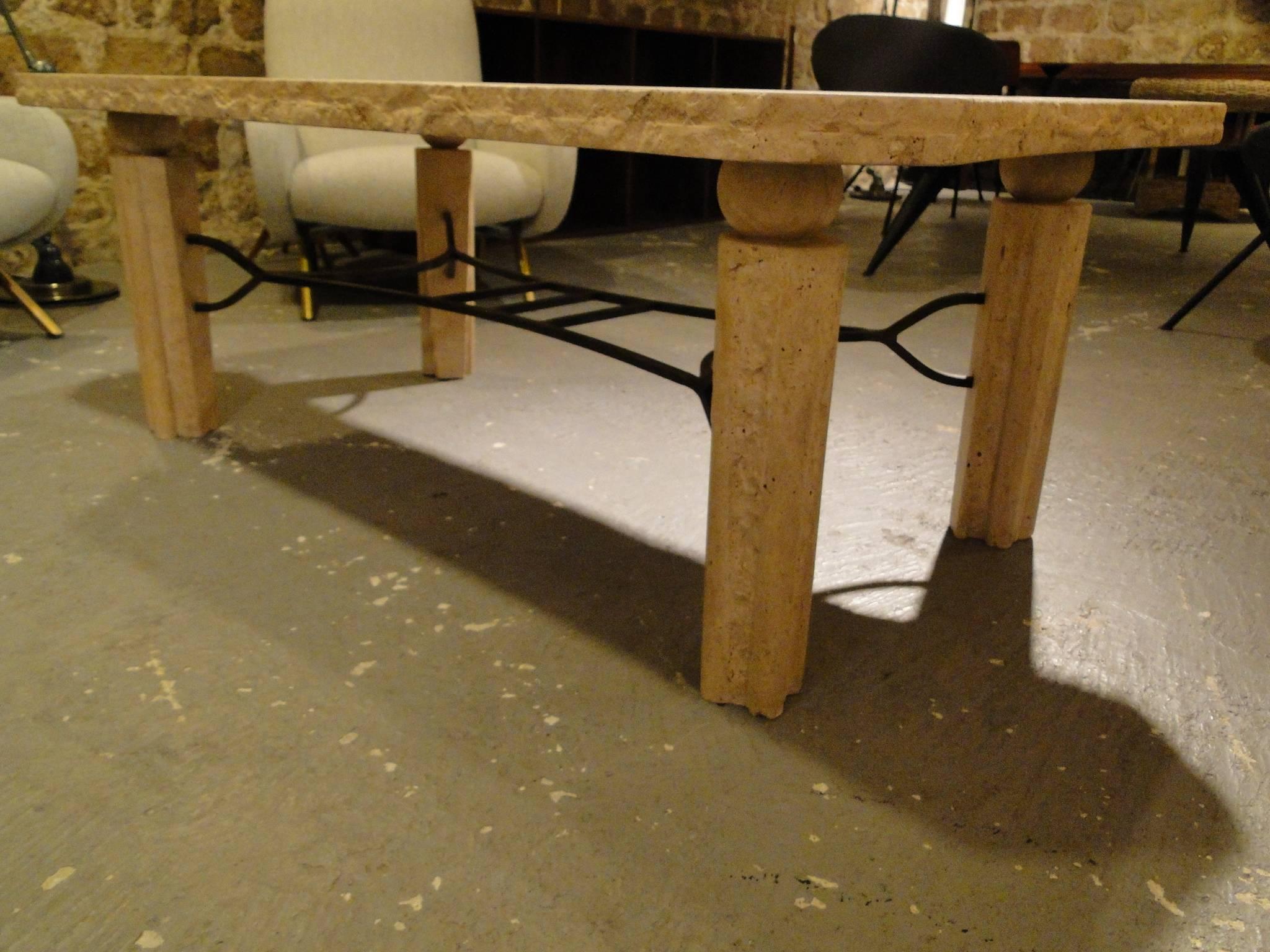 Elegant coffee table in a beautiful combination of off-white travertine marble and warm brass. Made in Sweden in the 1960s.