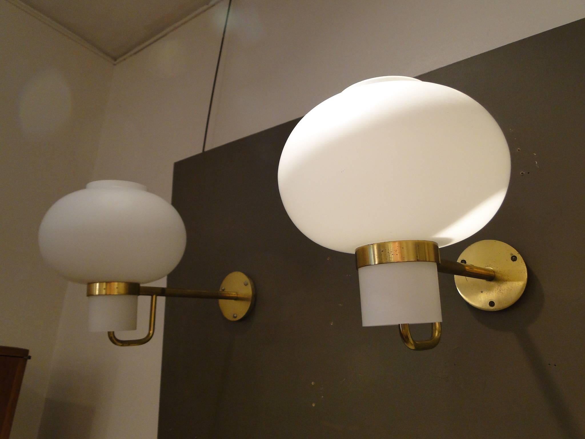 Mid-Century Modern Danish Modernist Cased Glass and Brass Wall Light by Bent Karlby for Lyfa, 1950s For Sale