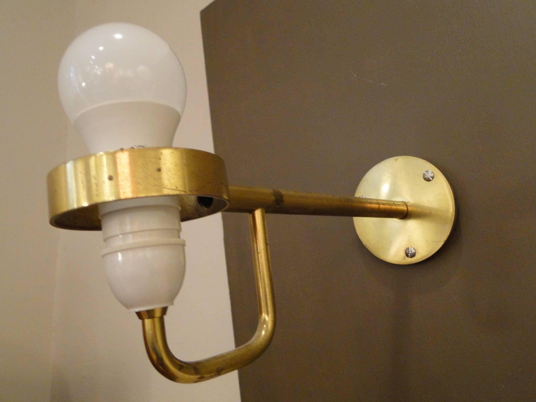 Mid-20th Century Danish Modernist Cased Glass and Brass Wall Light by Bent Karlby for Lyfa, 1950s For Sale
