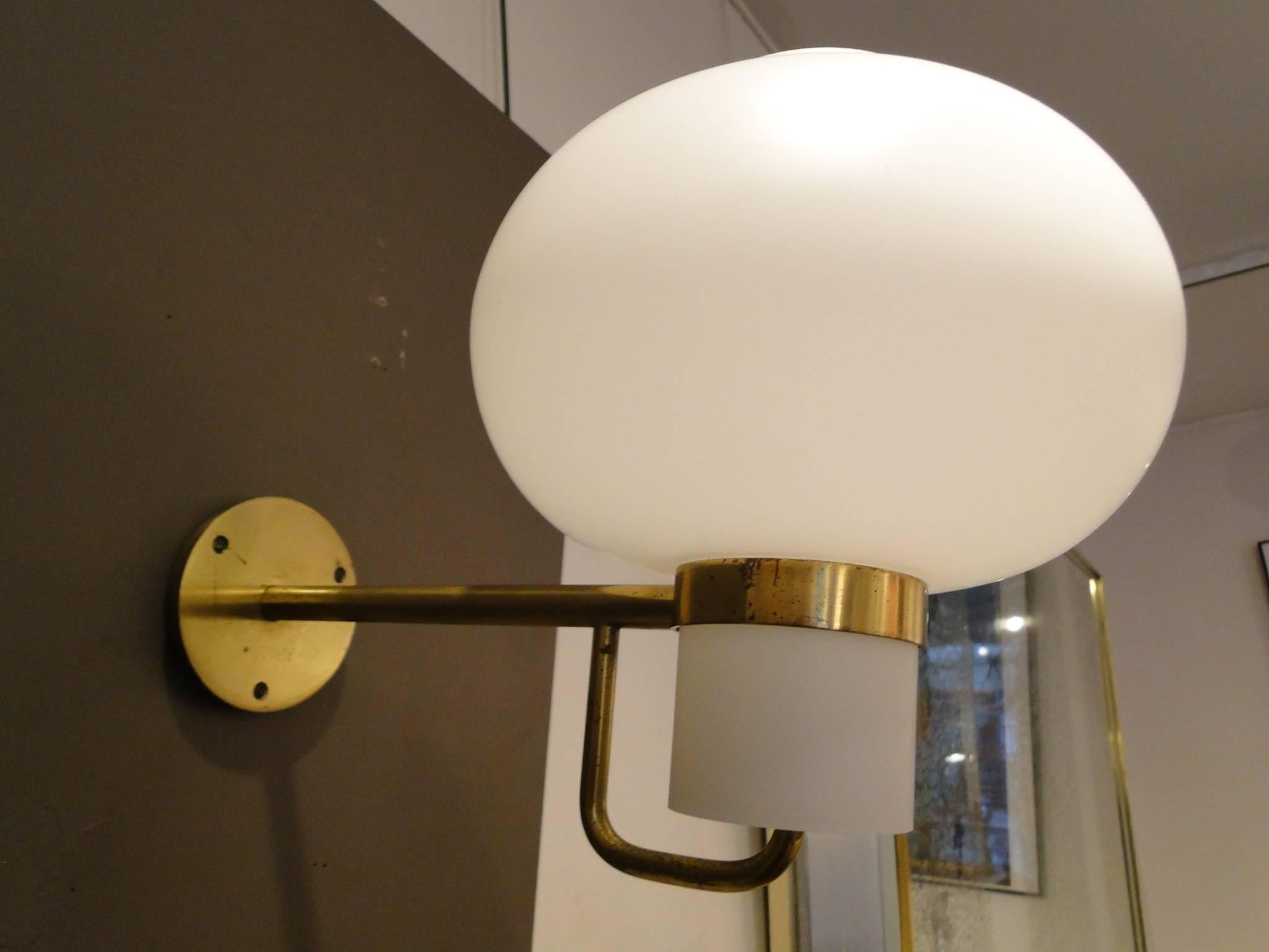 Danish Modernist Cased Glass and Brass Wall Light by Bent Karlby for Lyfa, 1950s For Sale 1