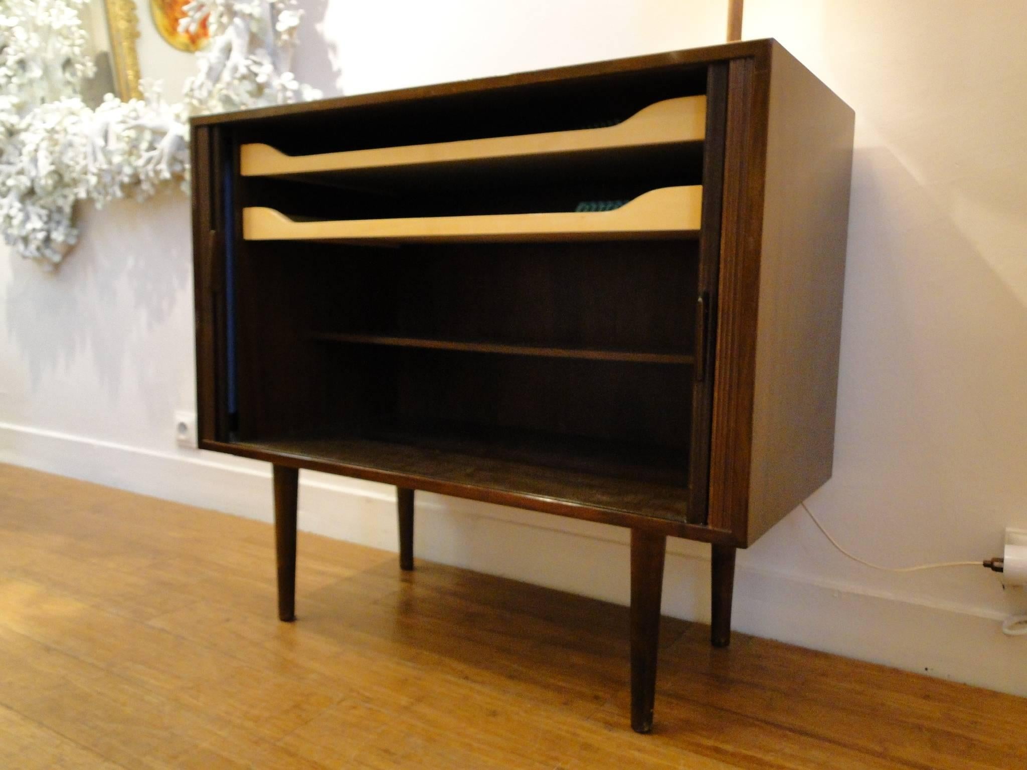 Danish Small Cabinet of Nutwood with Tambour Doors For Sale