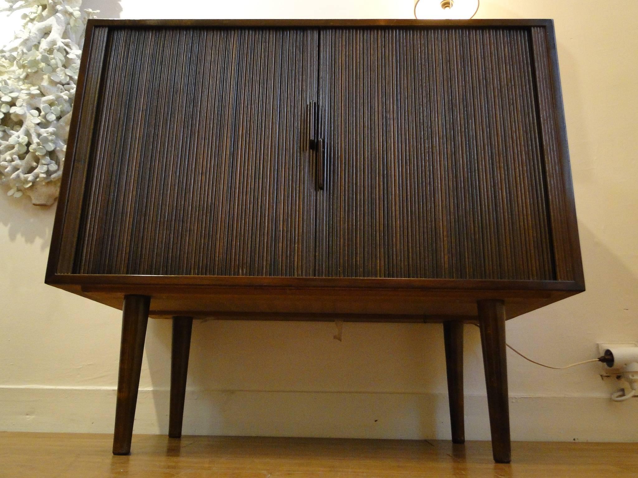 Mid-20th Century Small Cabinet of Nutwood with Tambour Doors For Sale