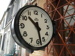 Vintage French Ato Brillie Station Railway Clock Factory Industrial Double Side
