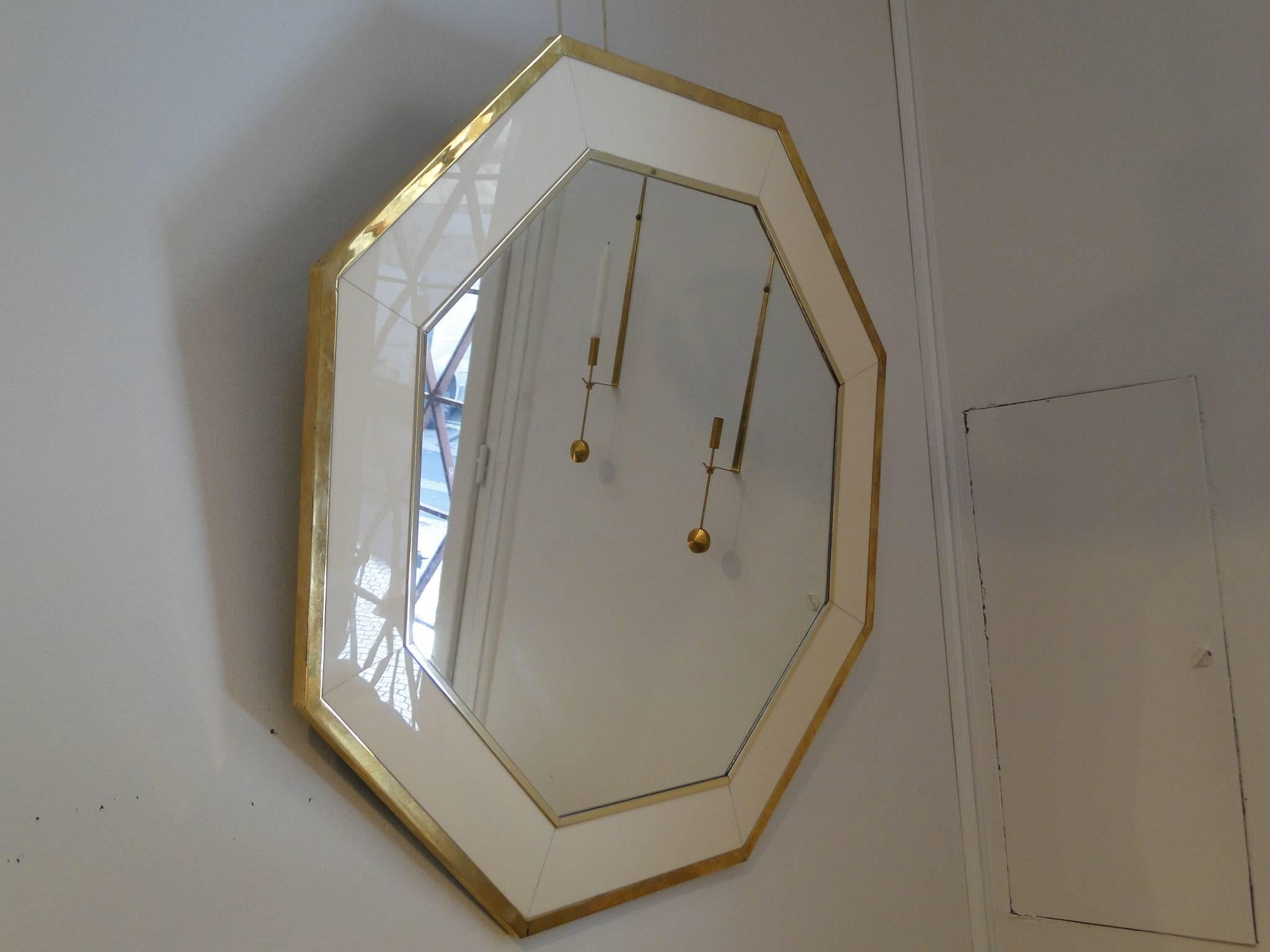 Brass Octagonal Mirror France French, circa 1970s