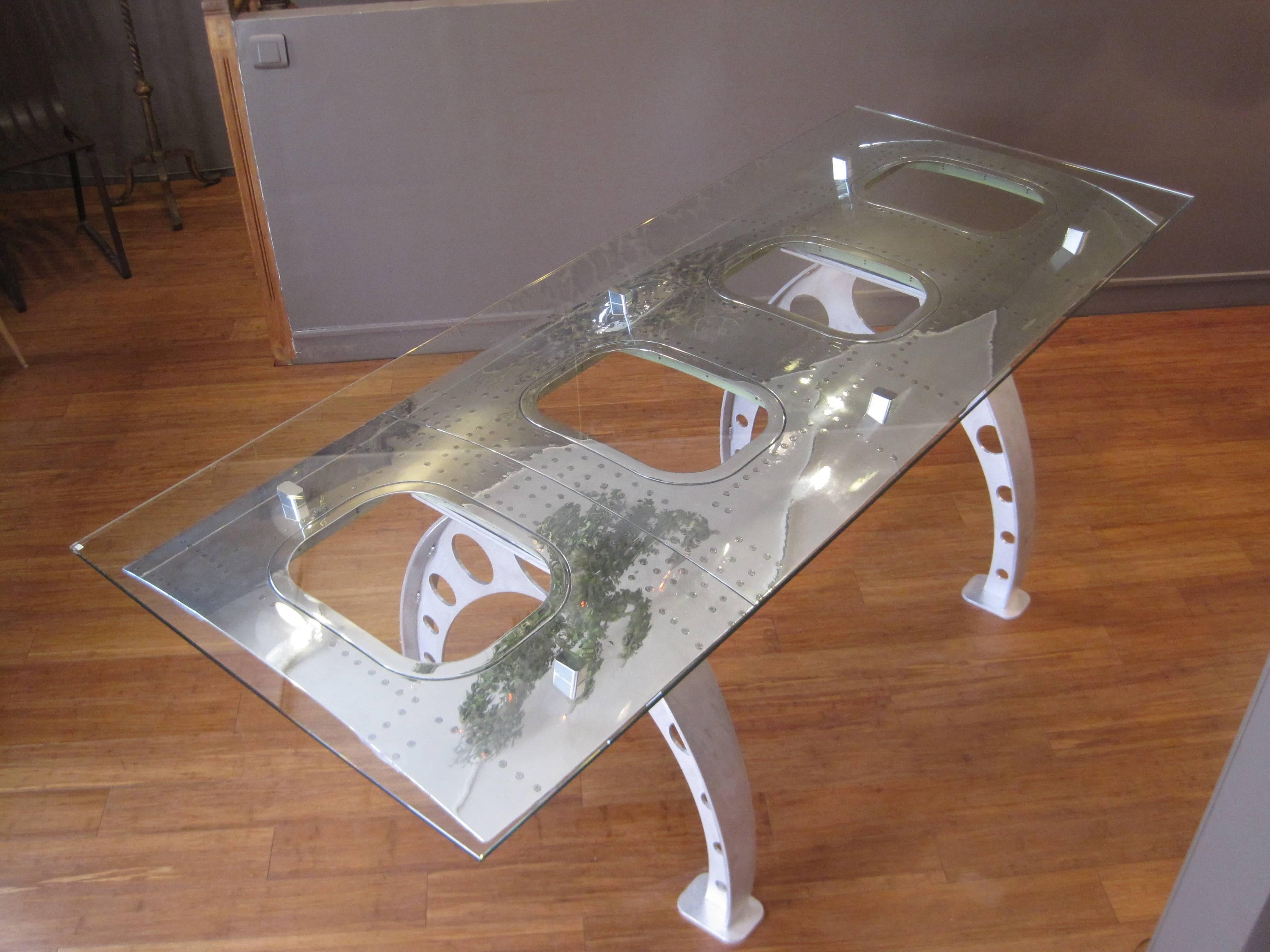 Aluminum 20th Century Table Panel Boeing 747 Frame Four Windows For Sale