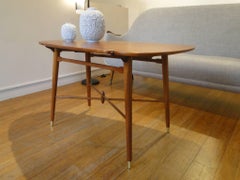 Unusually Danish Mahogany Coffee Table with Loose Reversible Top Brass Shoes