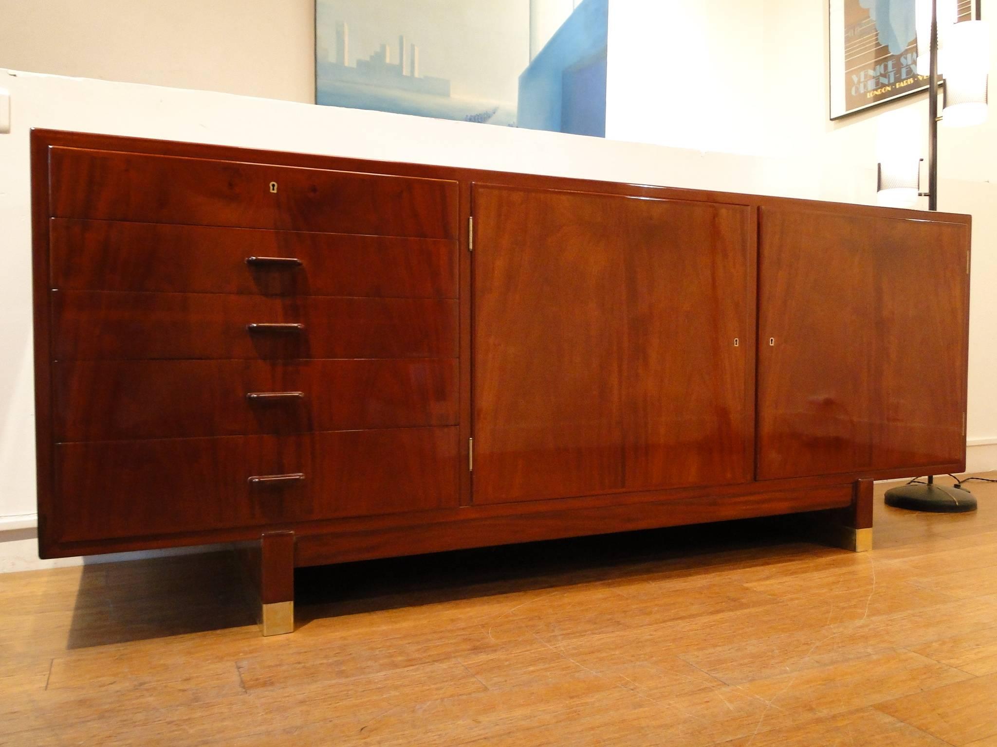 Danish Agner Christoffersen Cuban Mahogany Sideboard Whit Brass Shoes For Sale