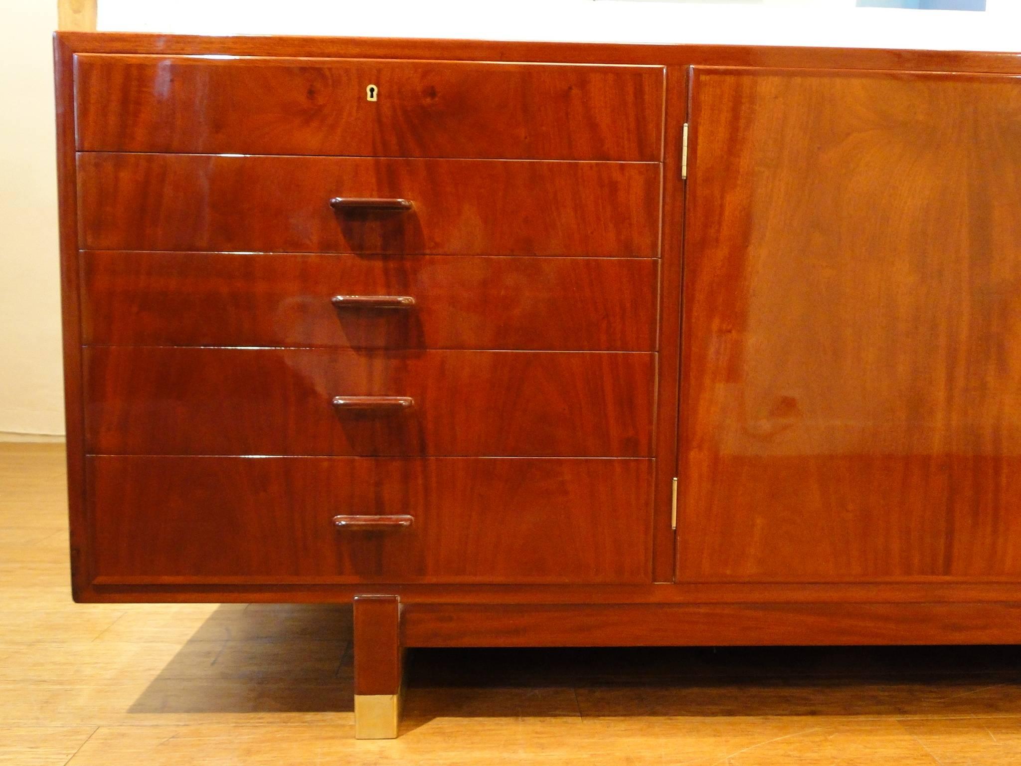 Polished Agner Christoffersen Cuban Mahogany Sideboard Whit Brass Shoes For Sale