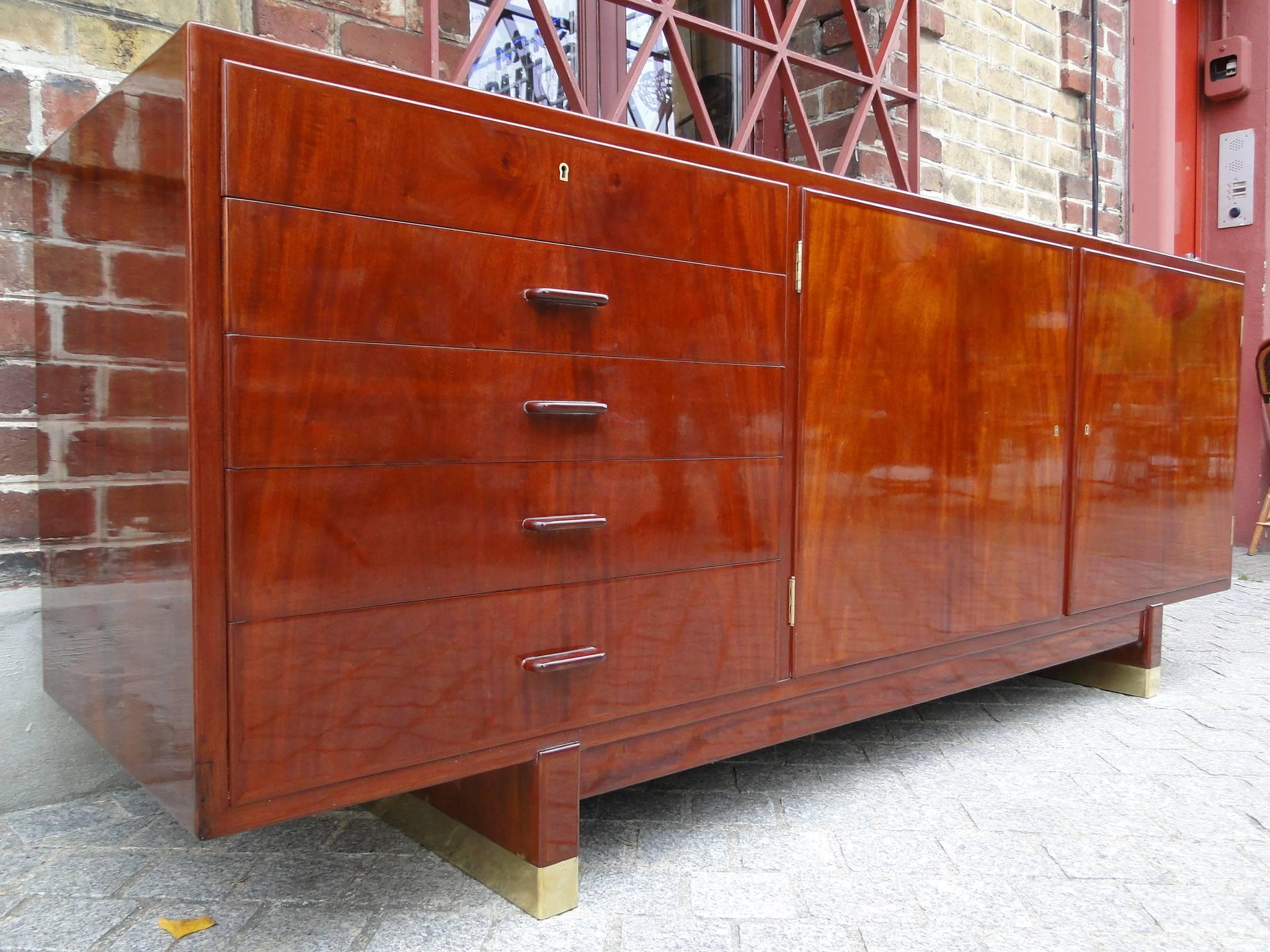 Agner Christoffersen Cuban Mahogany Sideboard Whit Brass Shoes For Sale 1