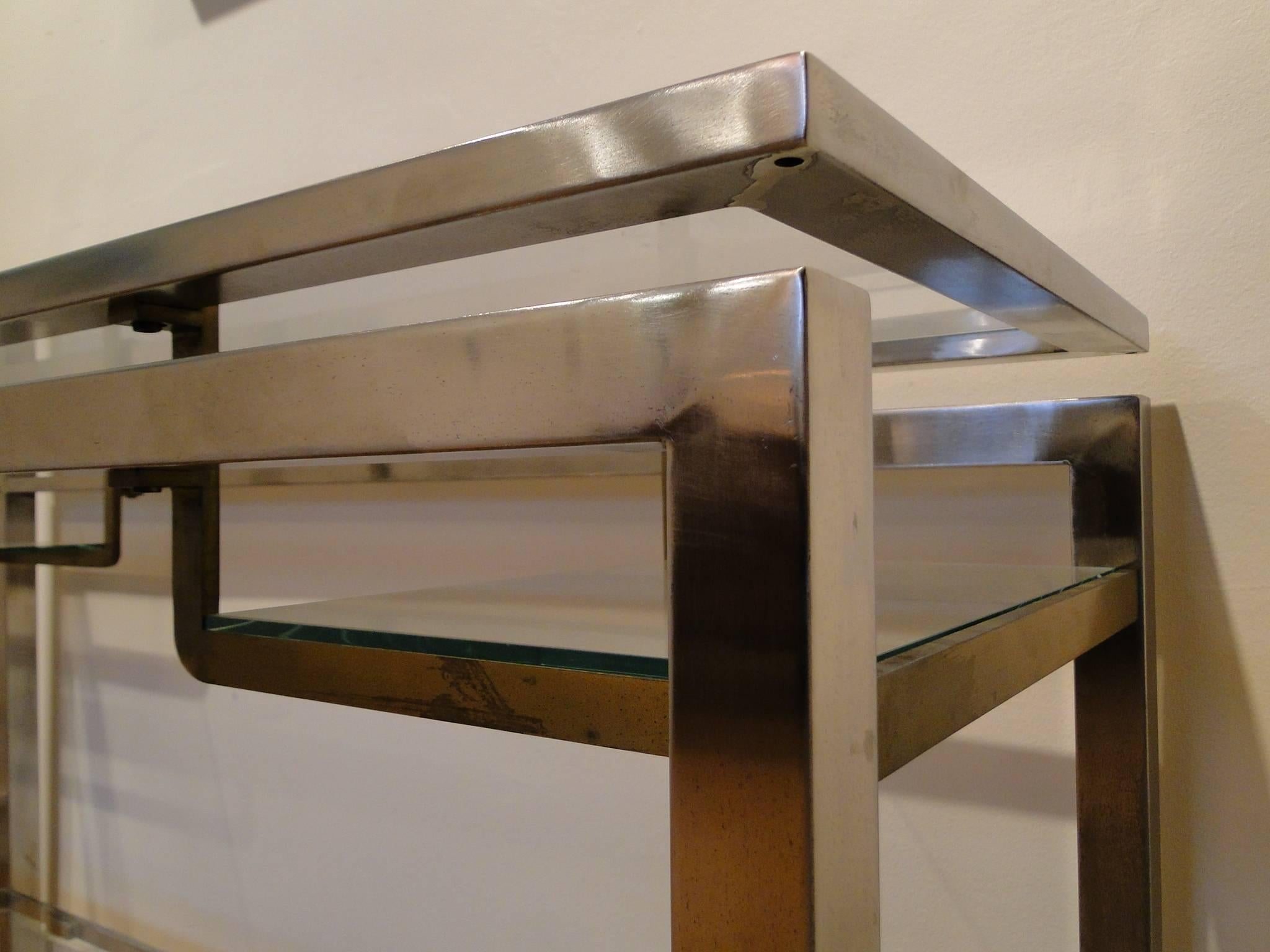 Brass Guy Lefevre France, 1970 Stainless Steel Console with Double Tops