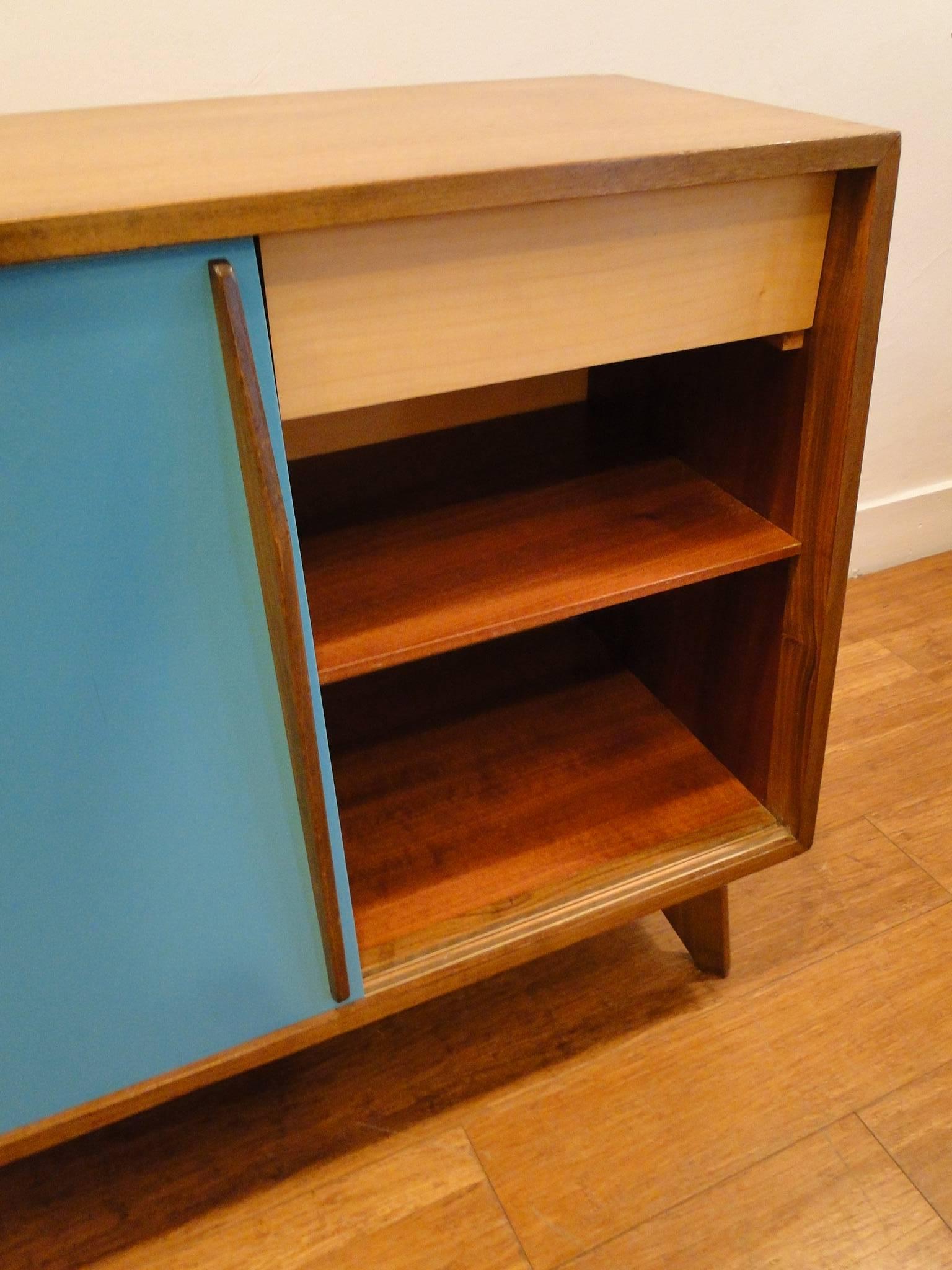 Mid-20th Century Sideboard with Sliding Doors, Teak Veneer