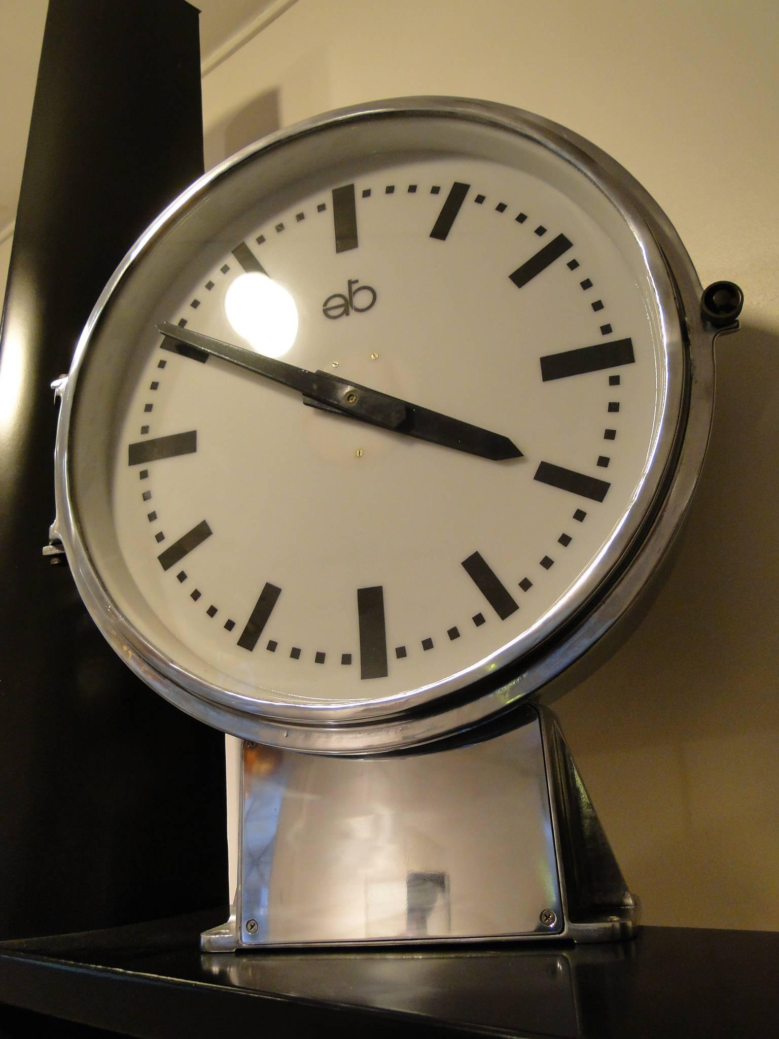 Polished French Factory Ato Station Railway Clock Industrial