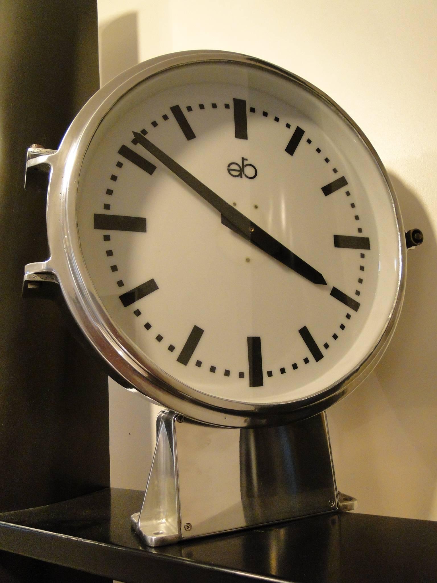 Vintage French Station-Railway-Factory ATO clock. One side with glass and lighting. The frame is made of aluminium. This famous clock measures 19.7
