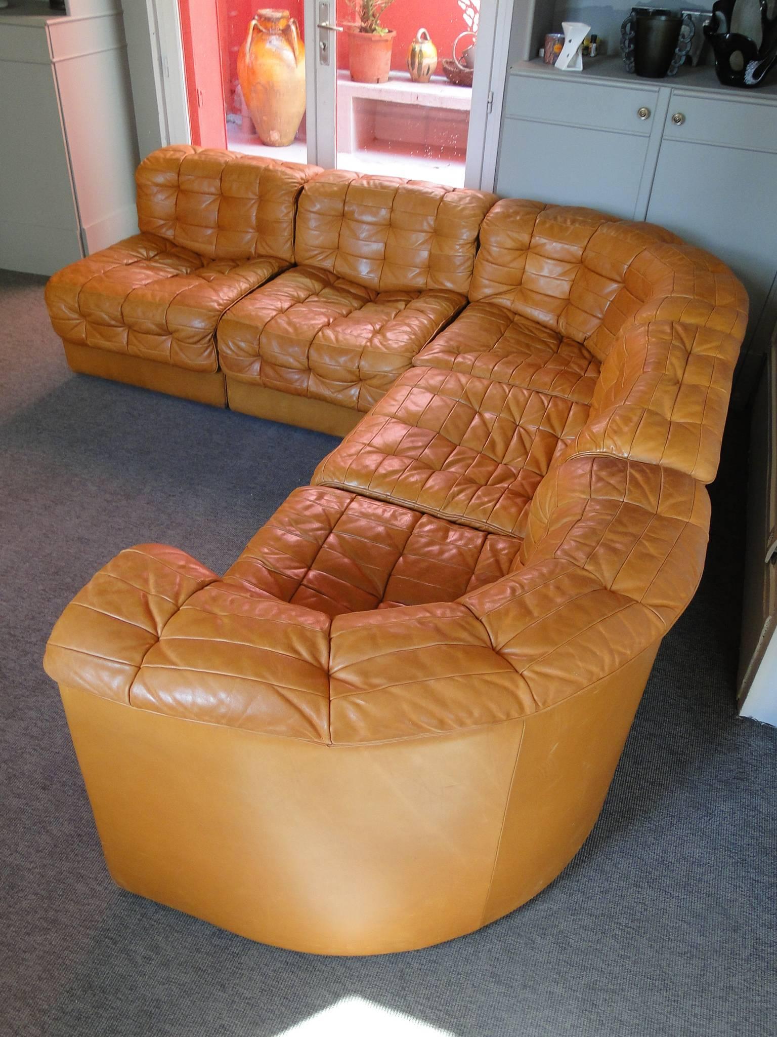 Mid-Century Modern De Sede, Leather Patchwork Chesterfield Sofa in very good condition