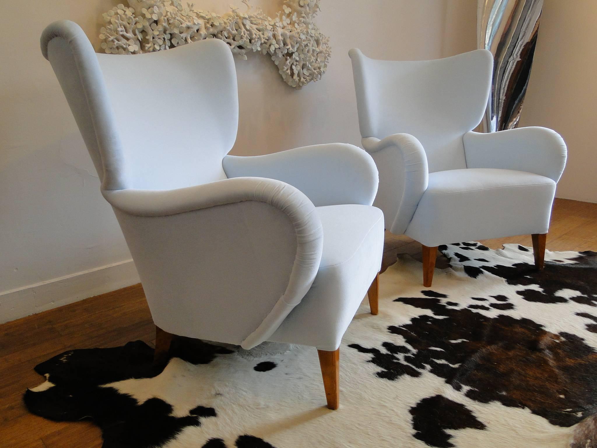 Mid-20th Century Pair of Scandinavian High Back Armchairs