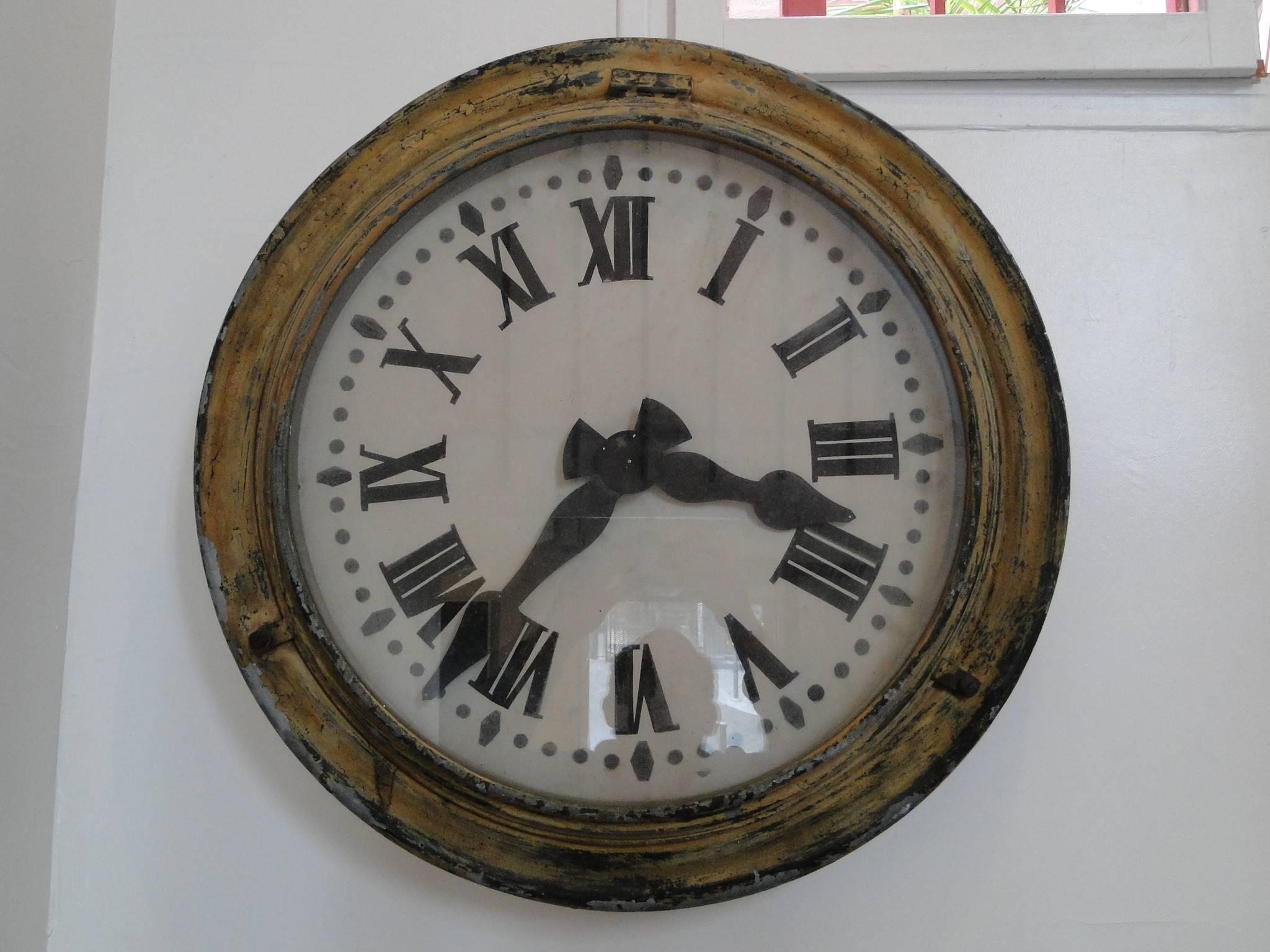 French Railway clock from the 1930s. Painted metal.