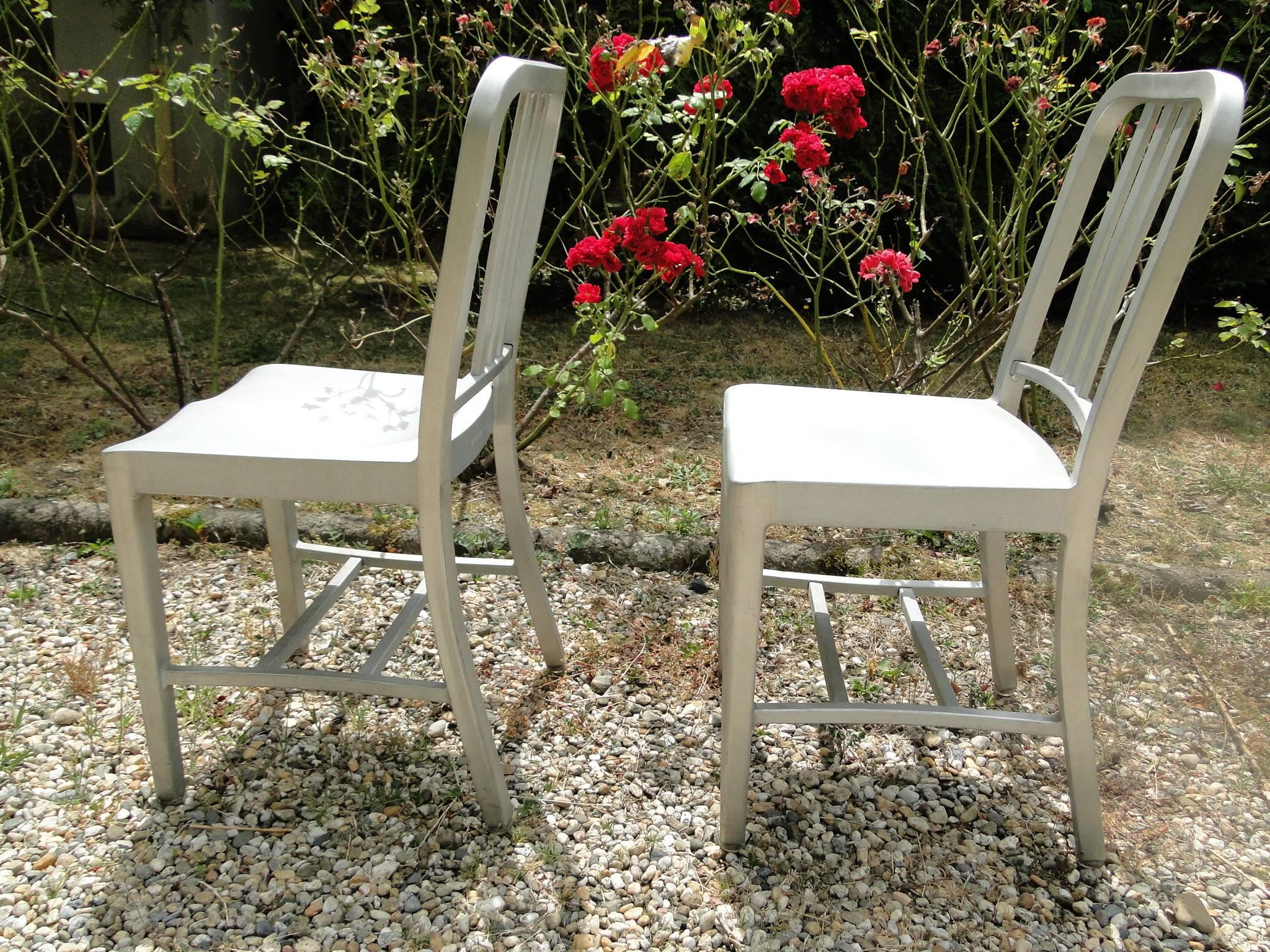 Mid-Century Modern Emeco Two Chairs 1006 Navy Aluminium