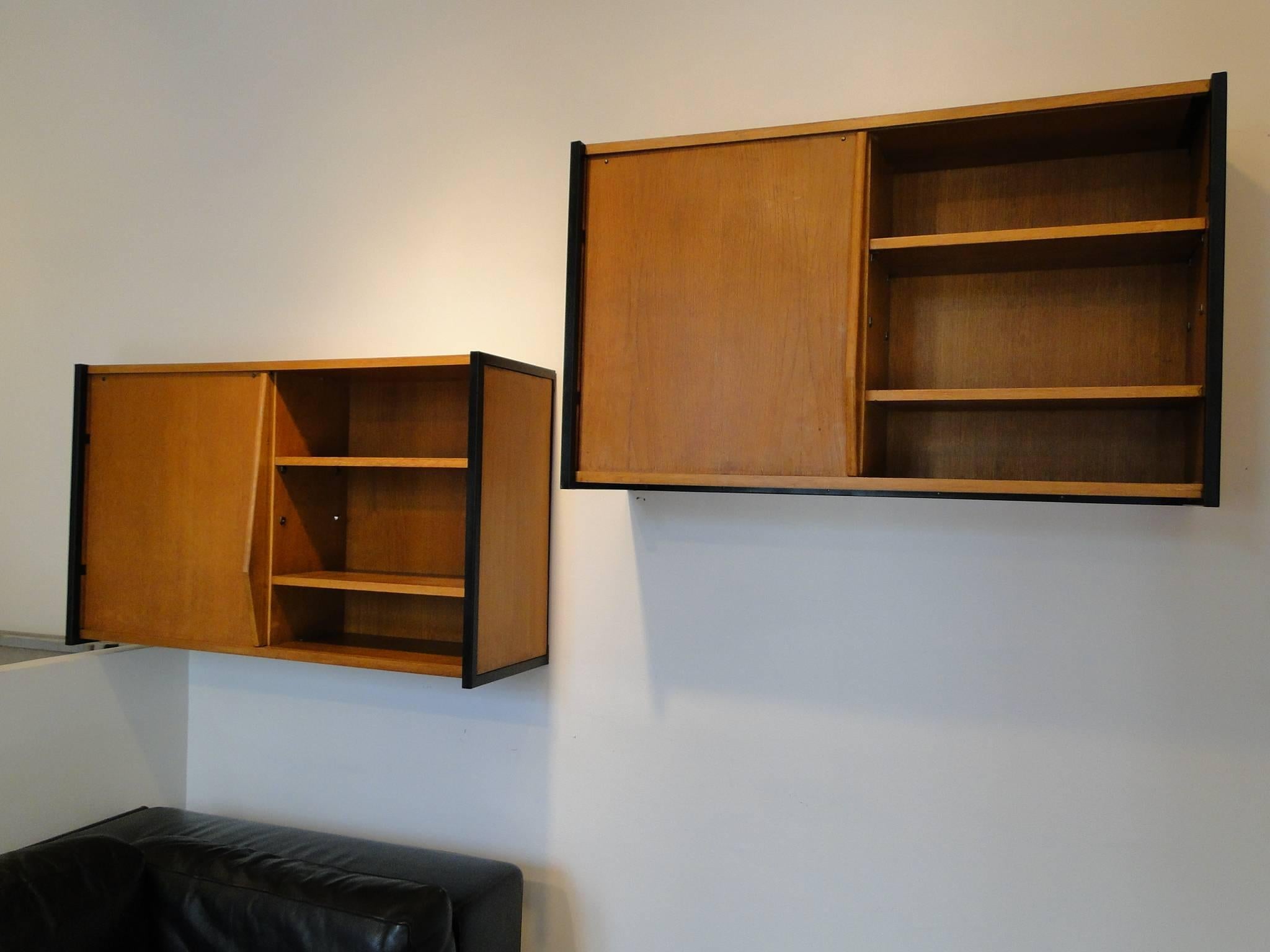  Pair Wall-Mounted Cabinets Attributed to Charlotte Perriand, France, circa 1950 In Good Condition In Saint-Ouen, FR