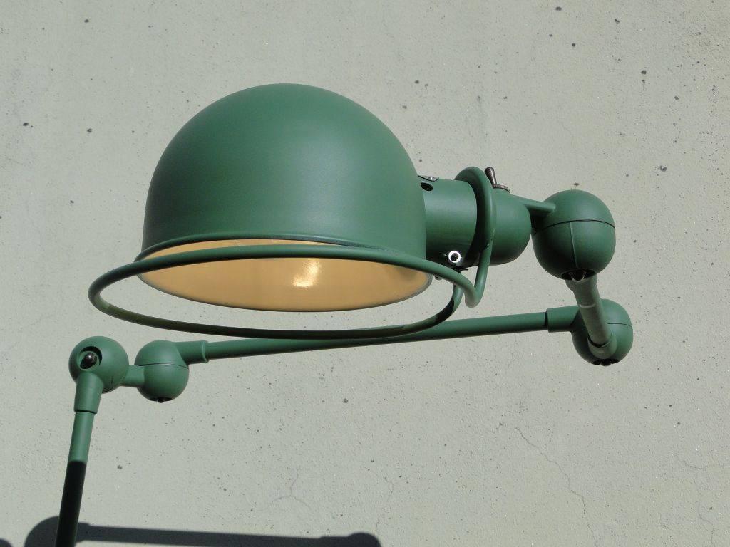 Mid-20th Century Double Three-Armed Jielde French Industrial Floor Reading Lamp Reseda Green For Sale