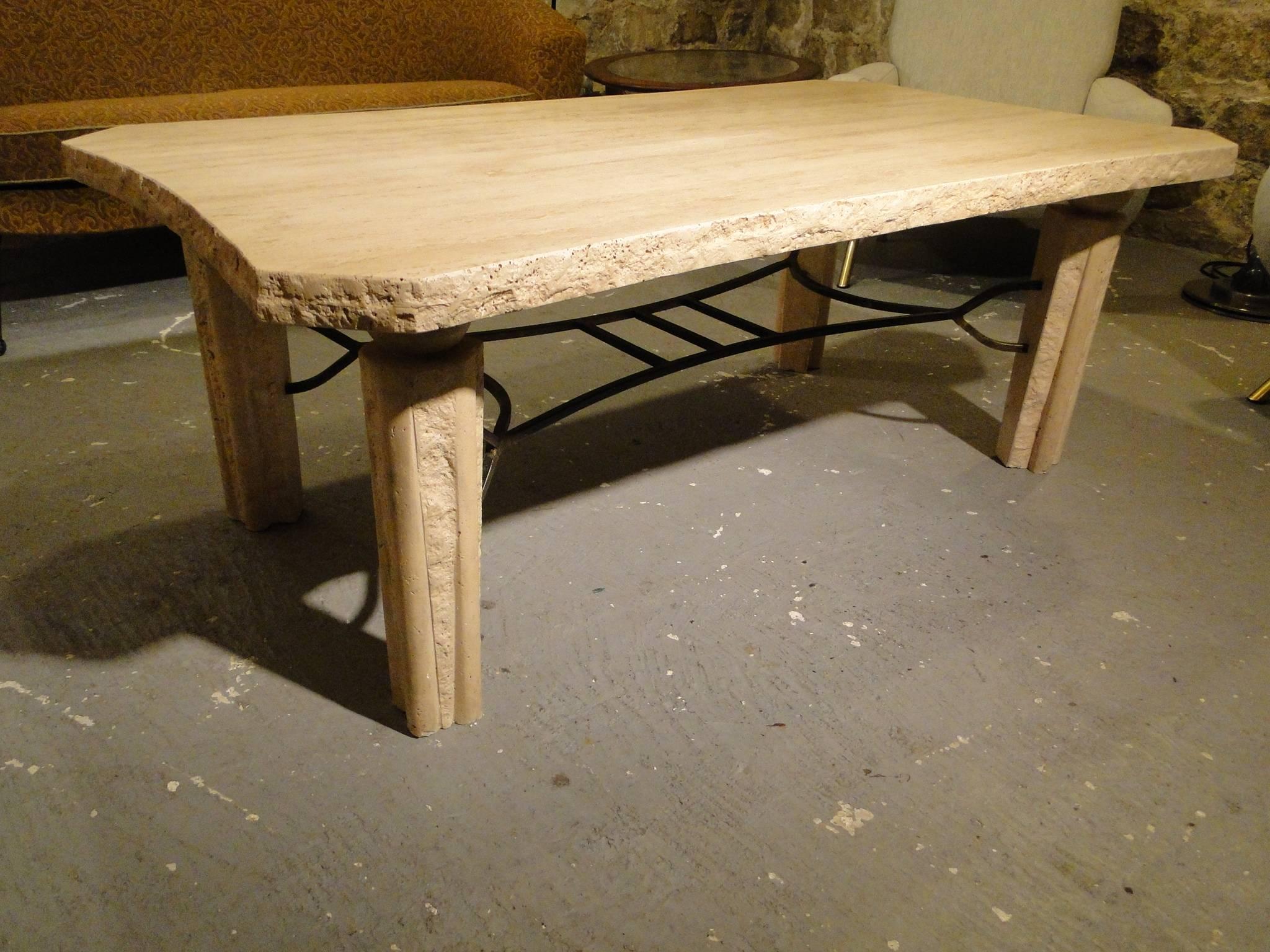 Danish Scandinavian Travertine Marble and Brass Coffee Table