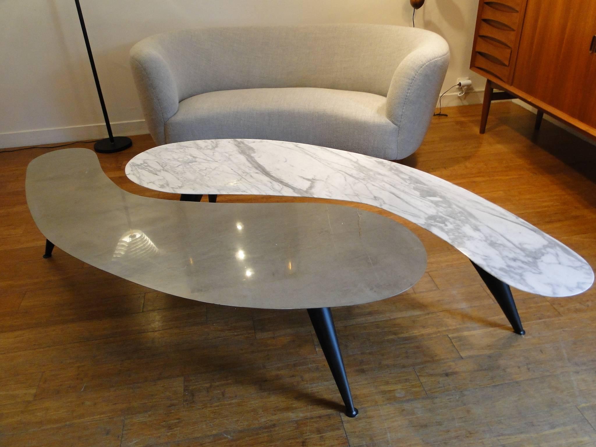 Painted Pair of Biomorphic Marble Cocktail Tables For Sale