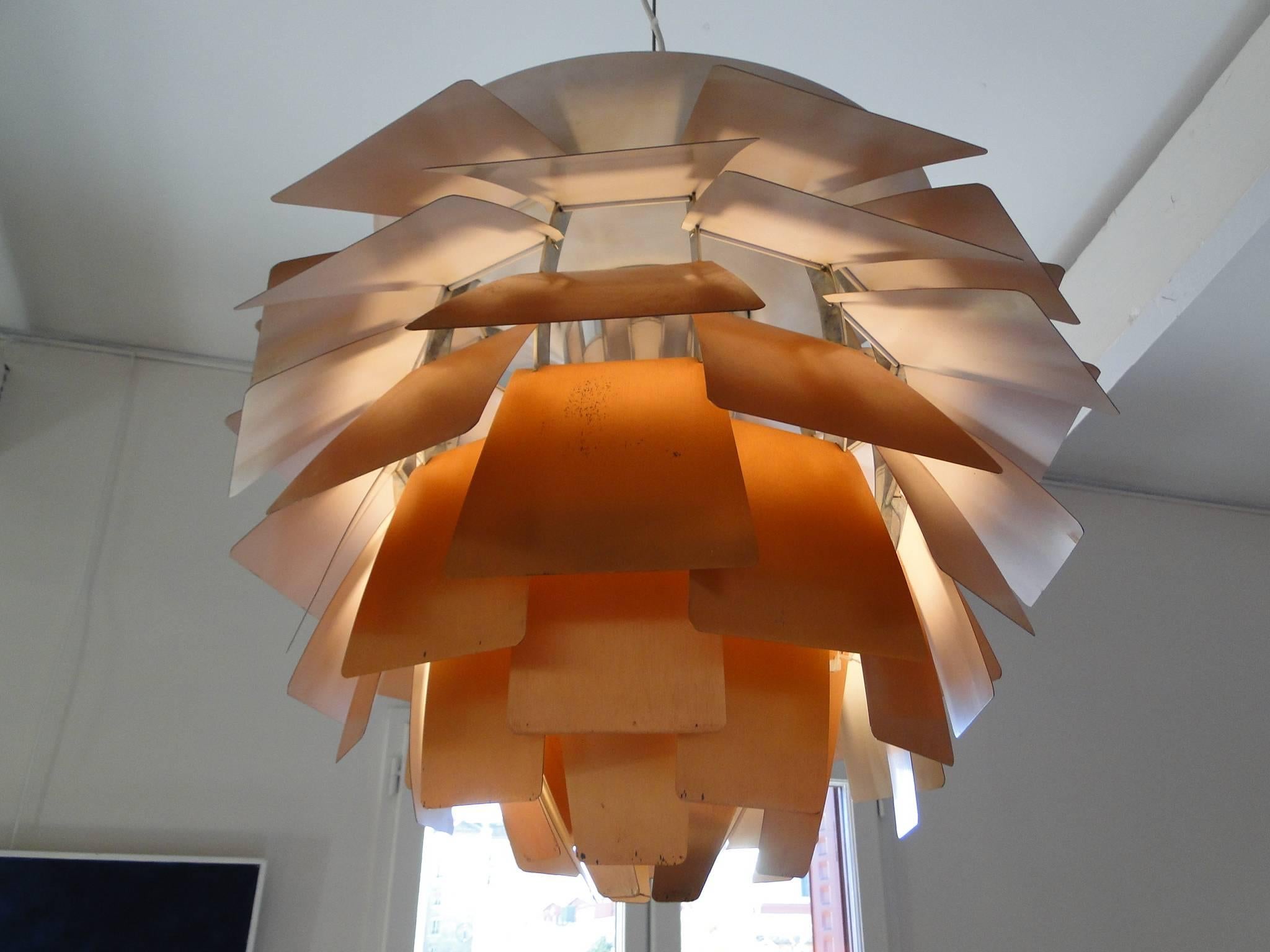 Mid-Century Modern Early Large Ph Artichoke Copper Lamp by Poul Henningsen Louis Poulsen For Sale