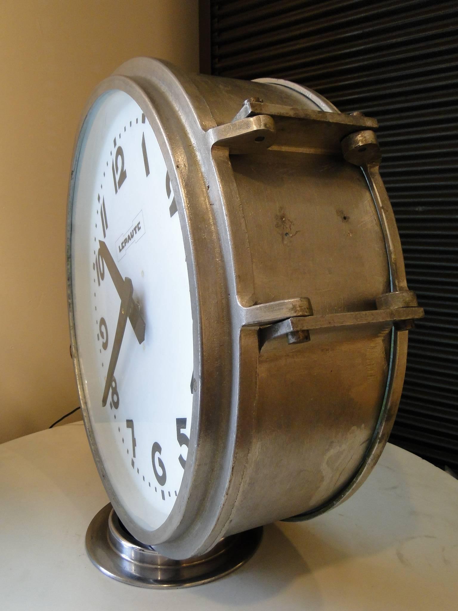 Aluminum Double Side Vintage French Lepaute Brillie Station Railway Clock Industrial