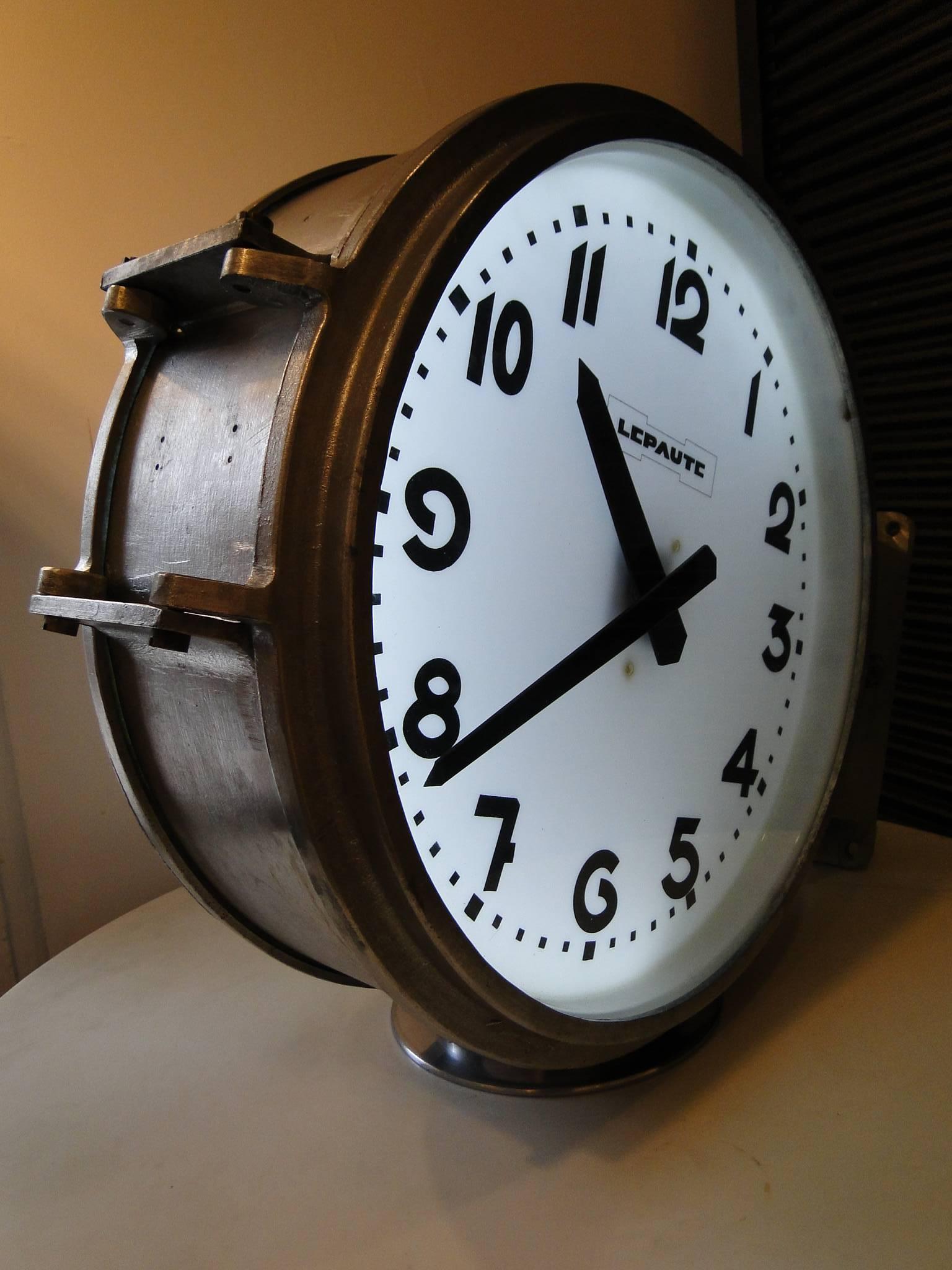Mid-20th Century Double Side Vintage French Lepaute Brillie Station Railway Clock Industrial