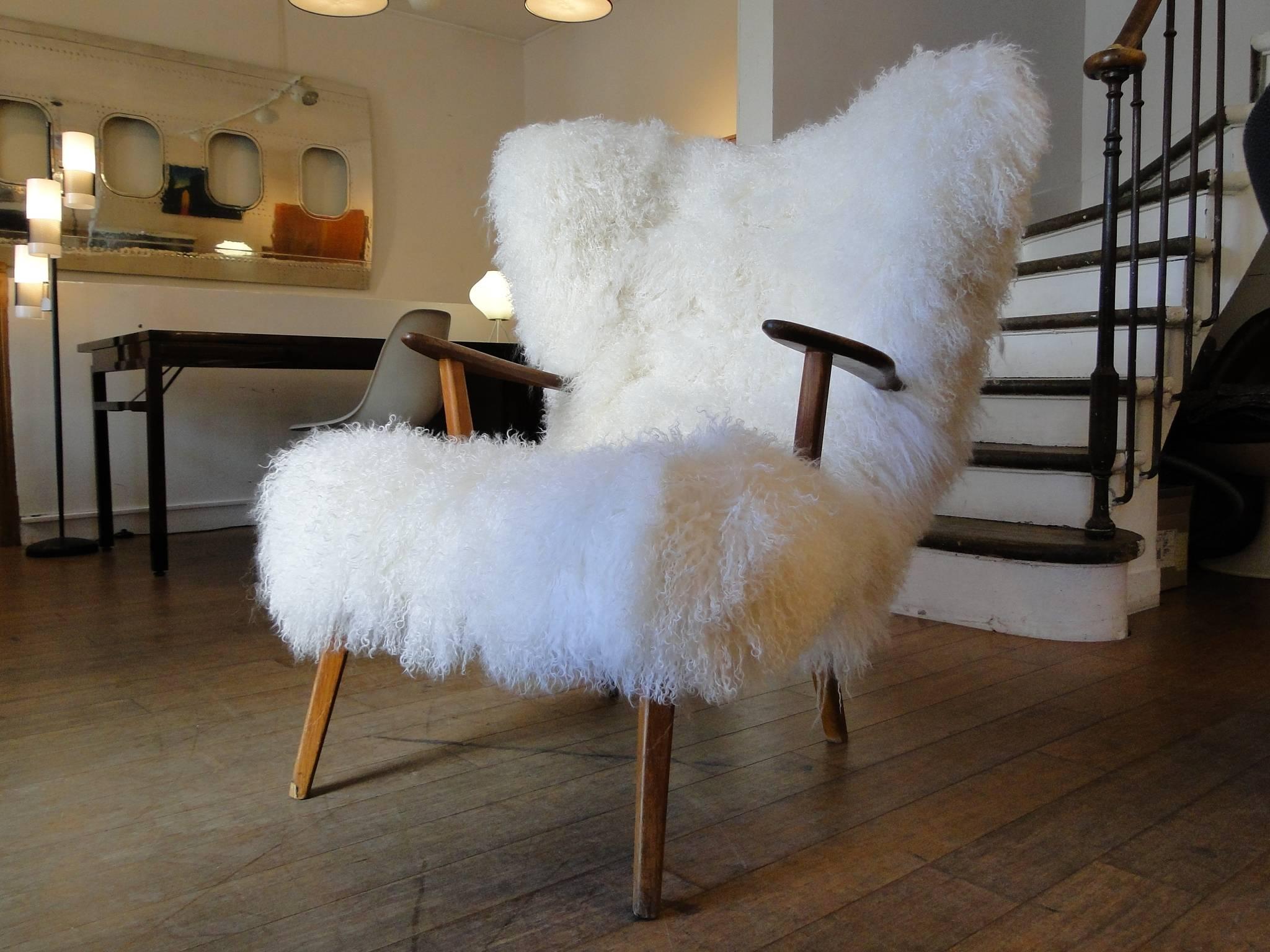 Scandinavian Modern Early Original Pragh Armchair and Footstool by Acton Schubell and Ib Madsen 